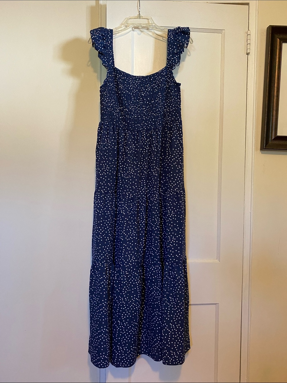 NWOT FAPPAREL navy blue and white polka dot dress size size L - Picture 2 of 16